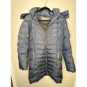 Eddie Bauer Women's coat Sz Medium blue down filled hooded parka winter jacket
